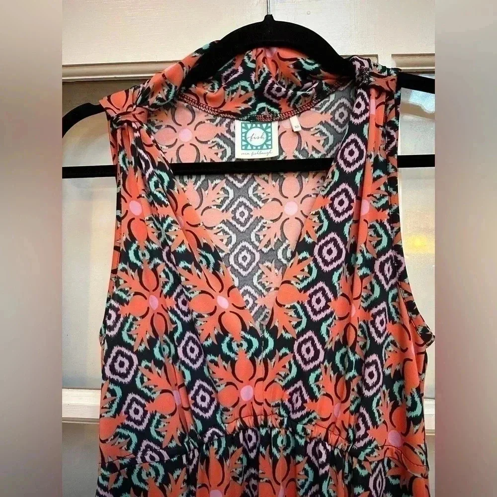 Vfish | Resort Bold Tropical Bohemian Floral Print V Neck Maxi Dress Size XS